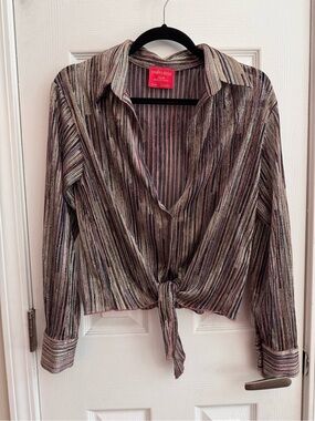 VANITA ROSA Atelier Metallic Stripe Tie Front 2 Button Multicolored Blouse